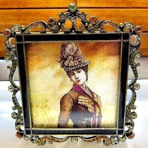 Tizo Italian Enamel Metal Photo Frame Retired Swarovski Crystals Ornate 3x3